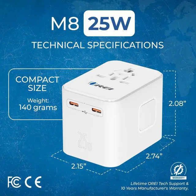 Alt view image 3 of 7 - World Travel Plug Adapter - 2 USB + 1 Universal Outlets - Slots for Europe, Asia, China, Japan, Africa - Perfect for Cell Phones, Tablets, Cameras and More