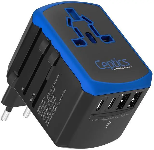 Main image of 5 in 1 Universal Travel Adapter, 2 USB-A + 2 USB-C, 4 Plug Outputs