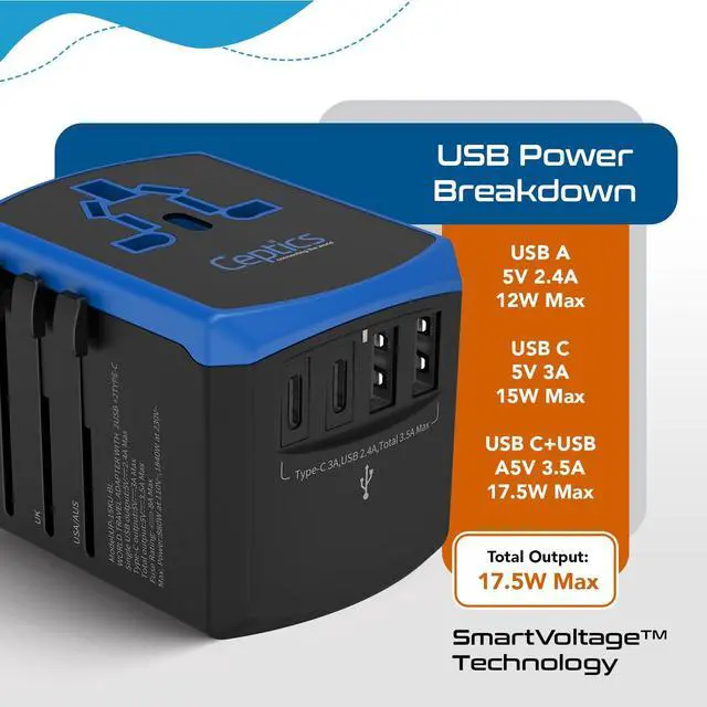 Alt view image 6 of 7 - 5 in 1 Universal Travel Adapter, 2 USB-A + 2 USB-C, 4 Plug Outputs