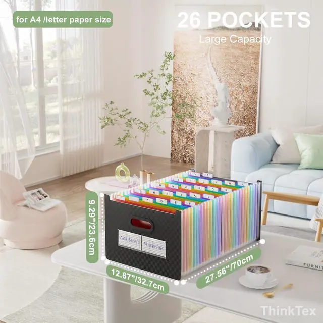 Alt view image 2 of 6 - 26 Pockets Expanding File Folder, Upright & Open Top, A-Z Colorful Tabs, Larger Capacity Accordian Folder, Letter/A4 Size for School, Home and Office