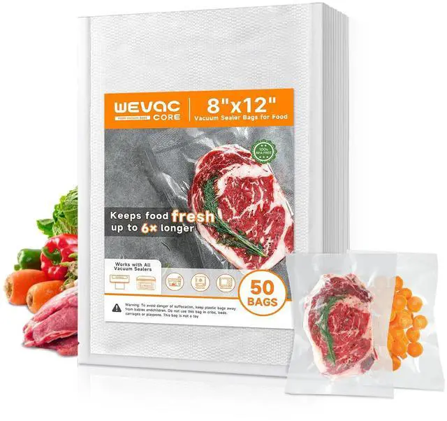 Main image of Vacuum Sealer Bags 50 Count (8×12), Heavy-Duty BPA-Free Food Storage Bags, Puncture-Resistant, Freezer & Sous Vide Safe, Compatible with All Vacuum Sealers