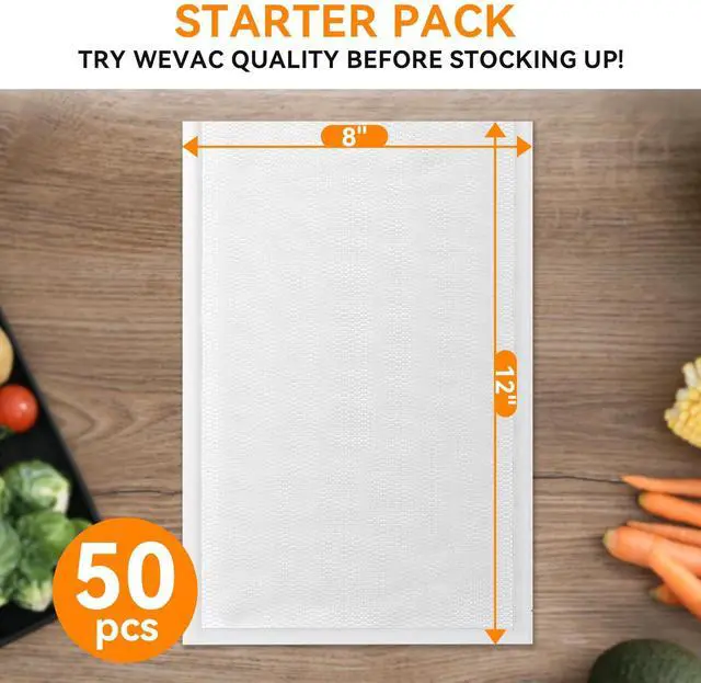 Alt view image 2 of 7 - Vacuum Sealer Bags 50 Count (8×12), Heavy-Duty BPA-Free Food Storage Bags, Puncture-Resistant, Freezer & Sous Vide Safe, Compatible with All Vacuum Sealers