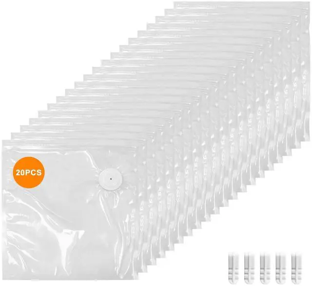 Main image of Vacuum Zipper Bags 20Pcs (8.5 * 8.5in), BPA Free, Reusable Food Storage Bags with Air Valve for Sous Vide Cooking/Freezer/Microwave Heating, with 5 Seal Clips.