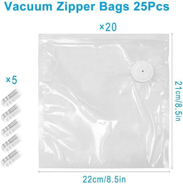 Alt view image 2 of 6 - Vacuum Zipper Bags 20Pcs (8.5 * 8.5in), BPA Free, Reusable Food Storage Bags with Air Valve for Sous Vide Cooking/Freezer/Microwave Heating, with 5 Seal Clips.