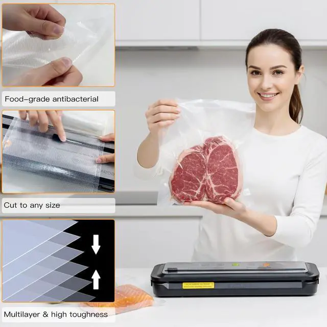 Alt view image 2 of 6 - Vacuum Sealer Machine Bags, 6 inch wide and 19.6 Feet Long for Megawise & other brand vacuum Perfect for Meal Prep and Sous Vide Cooking (8"x21.6")