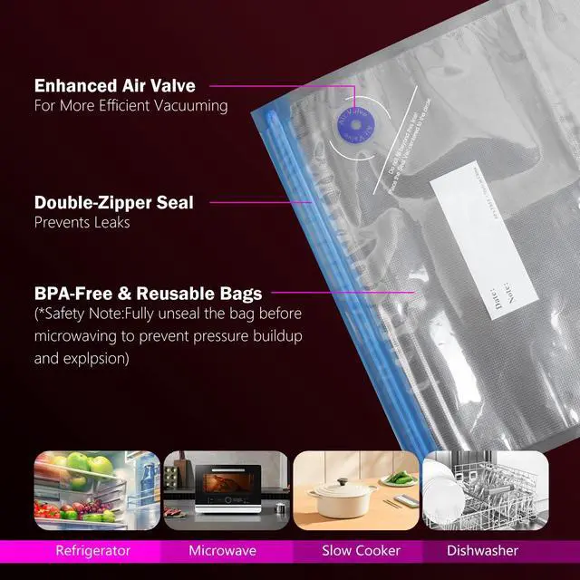 Alt view image 6 of 7 - Handheld Vacuum Sealer for Food with 20 Reusable Bags,Portable Rechargeable Powerful Compact Vacuum Sealer Machine for Kitchen & Camping