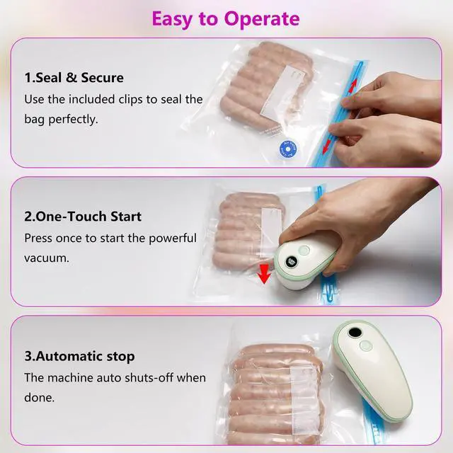 Alt view image 5 of 7 - Handheld Vacuum Sealer for Food with 20 Reusable Bags,Portable Rechargeable Powerful Compact Vacuum Sealer Machine for Kitchen & Camping