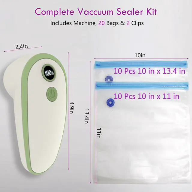 Alt view image 3 of 7 - Handheld Vacuum Sealer for Food with 20 Reusable Bags,Portable Rechargeable Powerful Compact Vacuum Sealer Machine for Kitchen & Camping