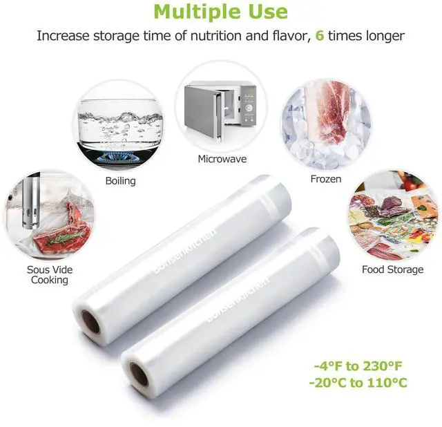 Alt view image 3 of 7 - Vacuum Food Sealer Rolls Bags, 2 Packs 8 in x 20 ft, BPA Free, Durable Commercial Customized Size Bags for Storage and Sous Vide Cooking,VB3206