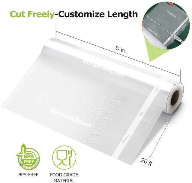 Alt view image 5 of 7 - Vacuum Food Sealer Rolls Bags, 2 Packs 8 in x 20 ft, BPA Free, Durable Commercial Customized Size Bags for Storage and Sous Vide Cooking,VB3206