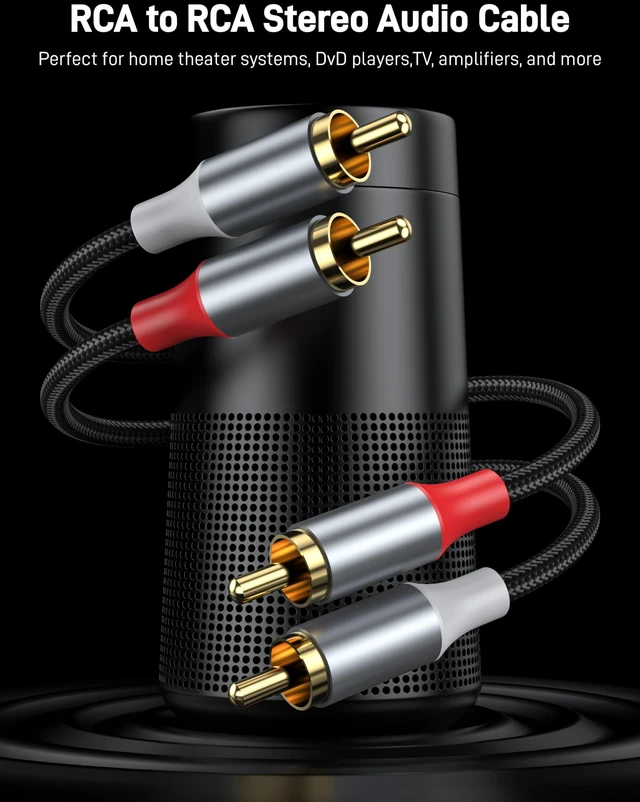 Alt view image 2 of 7 - KAYQINHO Audio 2RCA to 2RCA Cable 33FT, 2RCA Male to 2RCA Male Stereo Audio Cable(Gold-Plated) for Home Theater Systems, Amplifier, Preamplifier, Active Speakers.