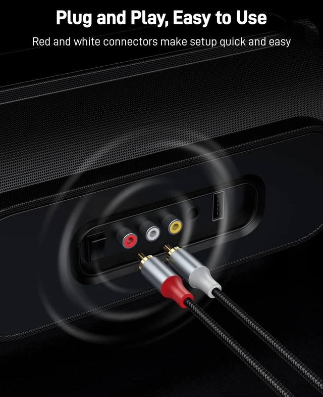 Alt view image 6 of 7 - KAYQINHO Audio 2RCA to 2RCA Cable 33FT, 2RCA Male to 2RCA Male Stereo Audio Cable(Gold-Plated) for Home Theater Systems, Amplifier, Preamplifier, Active Speakers.