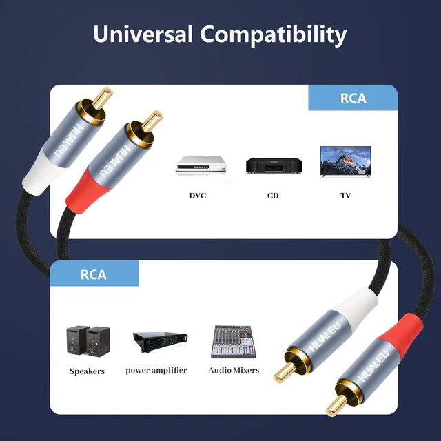 Alt view image 2 of 7 - 20FT 2 RCA M/M Stereo Audio Cable, Gold-Plated 2RCA Male to 2RCA Male Aluminum Shell Auxiliary Audio Cord-1Pack