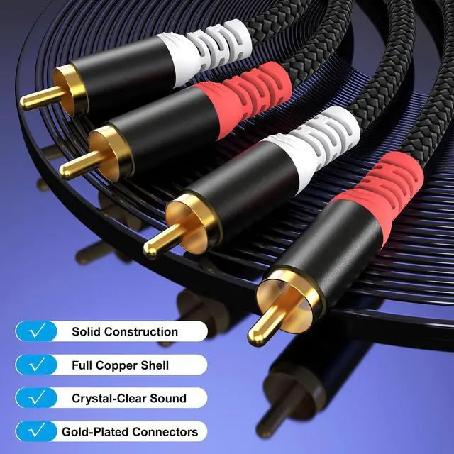 Alt view image 4 of 7 - RCA Audio Cable 25FT - Dual Shielded Noise Free Durable Braided Male to Male Long Audio Cord for Home Theater/Amplifier/Subwoofer/Speaker/Audio Receiver/Vinyl Record Player/SoundBar - 25 feet