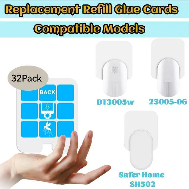 Alt view image 5 of 6 - 32 Pack Refill Glue Cards, Saferr Home Fly Trap Refill Compatible with Saferr Home SH502, S23005-06 and Dynatrap DT3005W Dot Indoor Fly Trap Plug-in Insect Trap Replacement Mosquito Sticky Glue Boards