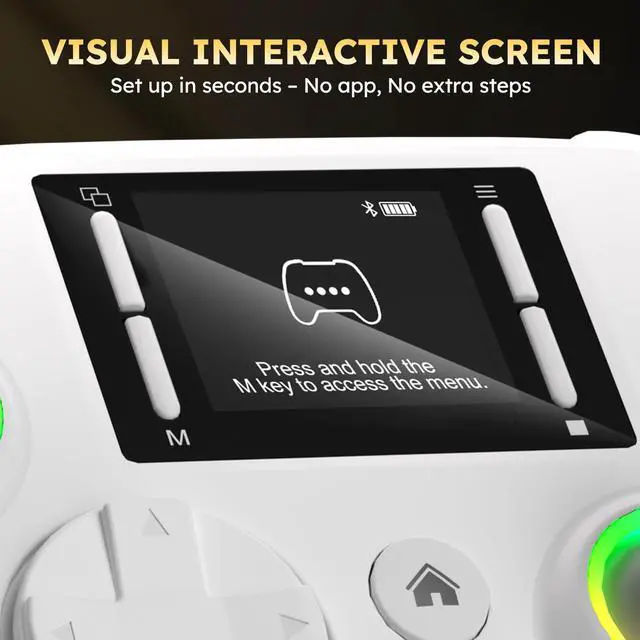 Alt view image 2 of 7 - Interactive Screen Wireless Gaming Controller for PC/PS4/ Switch/Android/iOS, 4 Programmable Buttons, Turbo, 6-axis Gyro, Dual Vibration, RGB Lighting, Share, Screenshot, 1000mAh, Wake-up White