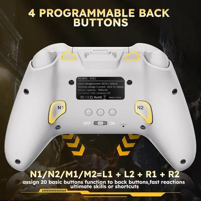 Alt view image 3 of 7 - Interactive Screen Wireless Gaming Controller for PC/PS4/ Switch/Android/iOS, 4 Programmable Buttons, Turbo, 6-axis Gyro, Dual Vibration, RGB Lighting, Share, Screenshot, 1000mAh, Wake-up White