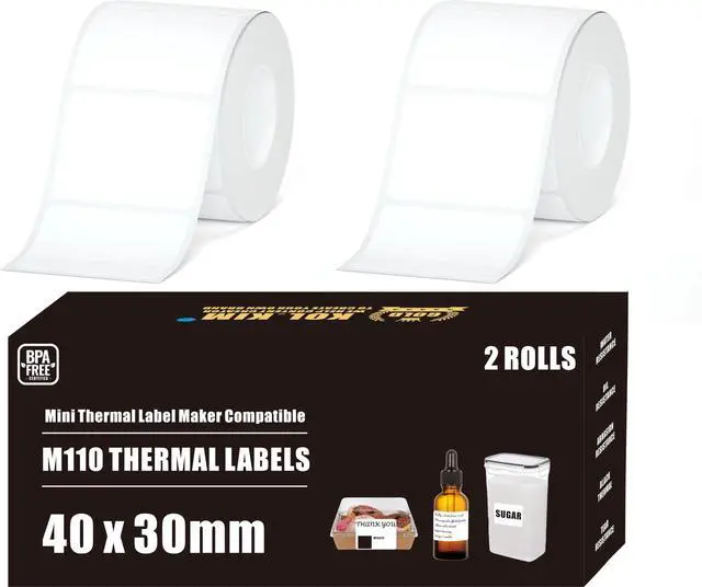 Main image of M110 Thermal Labels, 1.57''x1.18'' Compatible for Phomemo Printer M110 M220 M200 M120 M221 Labels Print Master Refill for NADA Print N20 Label Refill Clabel 221B 40x30mm 2 Rolls White