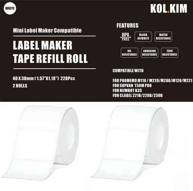 Alt view image 6 of 6 - M110 Thermal Labels, 1.57''x1.18'' Compatible for Phomemo Printer M110 M220 M200 M120 M221 Labels Print Master Refill for NADA Print N20 Label Refill Clabel 221B 40x30mm 2 Rolls White