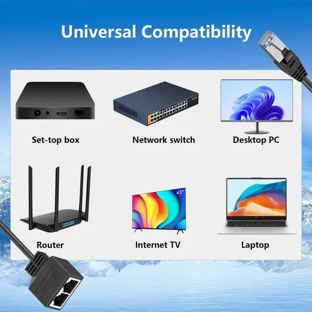 Alt view image 6 of 7 - RJ45 1 Male to 2 x Female LAN Splitter Network Adapter Cable Suitable Super Cat5, Ethernet Splitter Cable Suitable Super Cat5e, Cat6, Cat7 Cat 8 LAN Ethernet Socket Connector Adapter