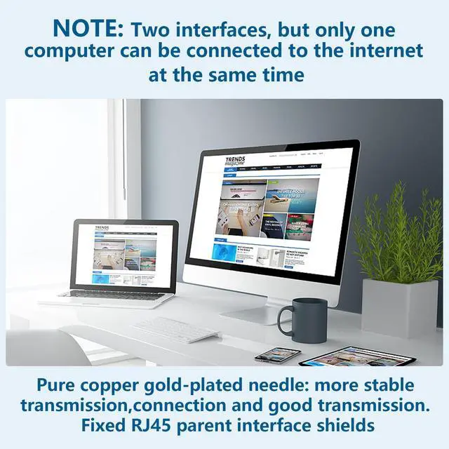 Alt view image 7 of 7 - RJ45 1 Male to 2 x Female LAN Splitter Network Adapter Cable Suitable Super Cat5, Ethernet Splitter Cable Suitable Super Cat5e, Cat6, Cat7 Cat 8 LAN Ethernet Socket Connector Adapter