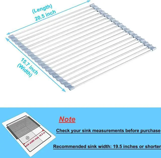 Alt view image 2 of 7 - Extra Large 20.5"x13.7" Roll Up Dish Drying Rack Over The Sink Dish Drainer for Kitchen Counter, Sink Drying Rack Drying Mat Folding Rack Kitchen Sink Organizer Home Essentials