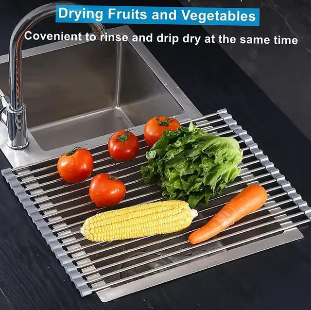 Alt view image 4 of 7 - Extra Large 20.5"x13.7" Roll Up Dish Drying Rack Over The Sink Dish Drainer for Kitchen Counter, Sink Drying Rack Drying Mat Folding Rack Kitchen Sink Organizer Home Essentials