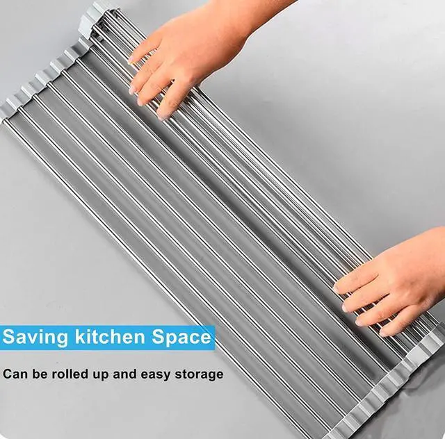 Alt view image 3 of 7 - Extra Large 20.5"x13.7" Roll Up Dish Drying Rack Over The Sink Dish Drainer for Kitchen Counter, Sink Drying Rack Drying Mat Folding Rack Kitchen Sink Organizer Home Essentials