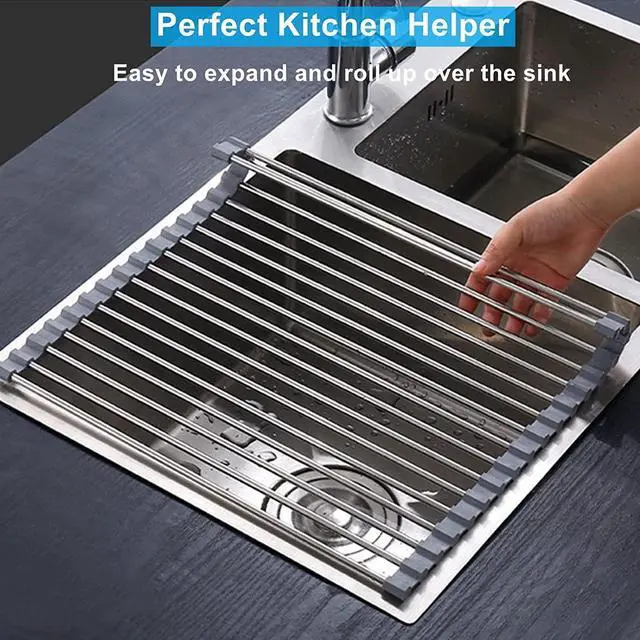Alt view image 5 of 7 - Extra Large 20.5"x13.7" Roll Up Dish Drying Rack Over The Sink Dish Drainer for Kitchen Counter, Sink Drying Rack Drying Mat Folding Rack Kitchen Sink Organizer Home Essentials
