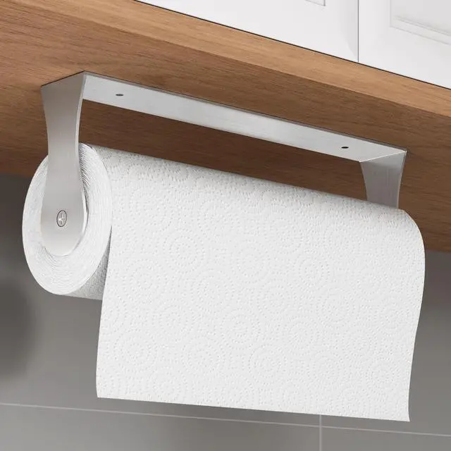 Main image of Paper Towel Holder Under Cabinet, Wall Mount Paper Towel Holder for Kitchen Bathroom, Stainless Steel, Adhesive or Screws, Silver