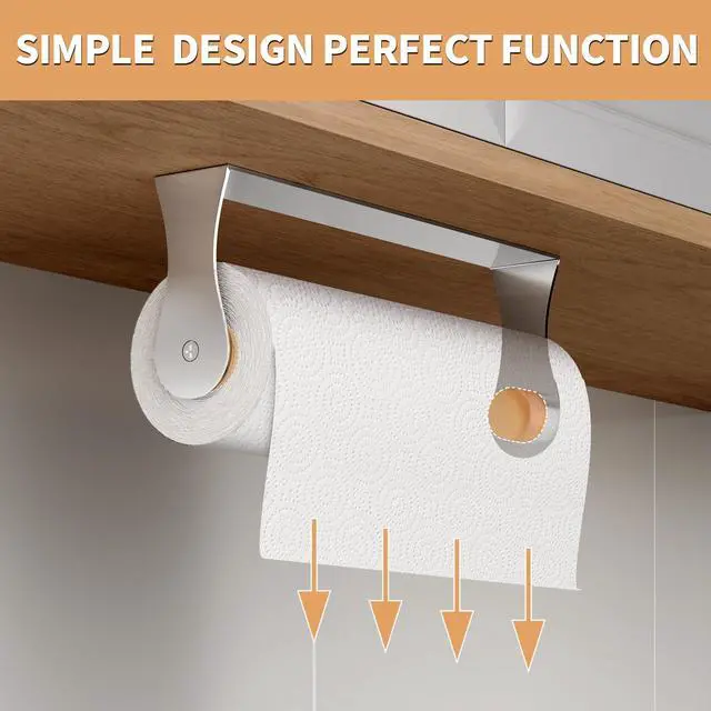 Alt view image 2 of 7 - Paper Towel Holder Under Cabinet, Wall Mount Paper Towel Holder for Kitchen Bathroom, Stainless Steel, Adhesive or Screws, Silver