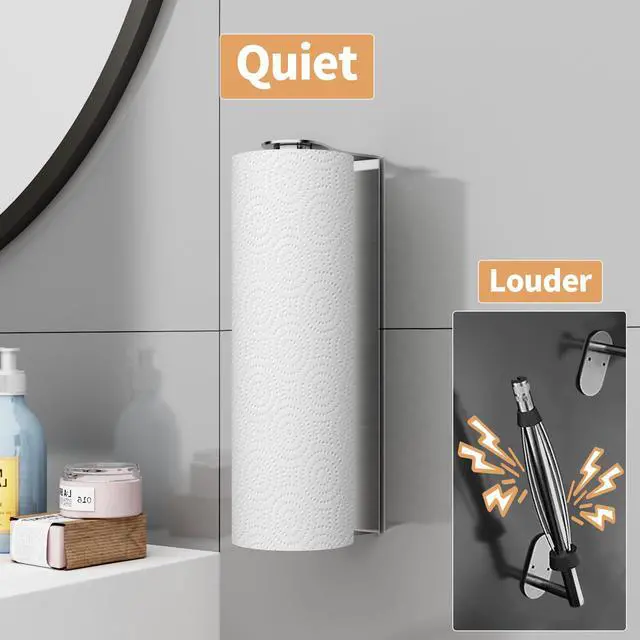 Alt view image 4 of 7 - Paper Towel Holder Under Cabinet, Wall Mount Paper Towel Holder for Kitchen Bathroom, Stainless Steel, Adhesive or Screws, Silver