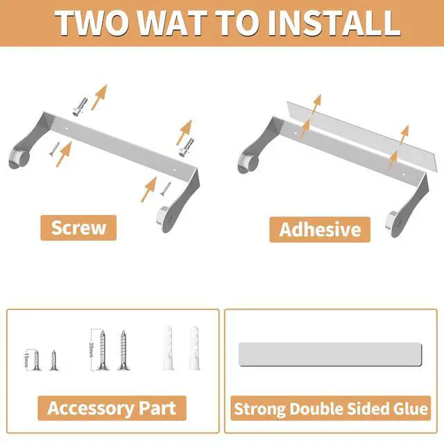 Alt view image 5 of 7 - Paper Towel Holder Under Cabinet, Wall Mount Paper Towel Holder for Kitchen Bathroom, Stainless Steel, Adhesive or Screws, Silver