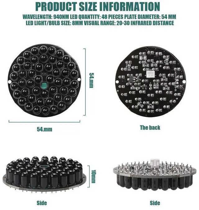 Main image of Advanced! IR Infrared LED Board 940nm 48pcs IR LEDs Invisible at night No exposure Light Board for IR Illuminator CCTV Accessori