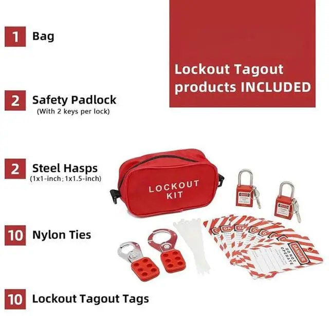 Alt view image 3 of 6 - Lockout Tagout Kit -2 Steel Loto Hasps, 10 Lockout Tagout Tag, 10 Nylon Tie, Nylon Bag Lockout Tagout Locks, Durab