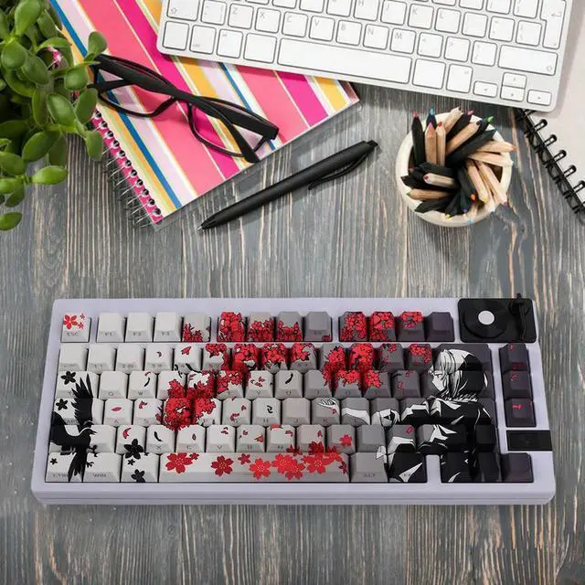 Main image of 129 Key Raven Sakura Keycap Set Dye Sub Keycaps PBT Keycaps Keyboard Caps Anime Keycaps Mechanical Keyboard Accessories