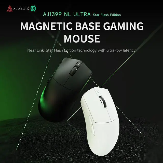 Alt view image 2 of 7 - AJAZZ AJ139P NL V3 Ultra Star Flash Esports Mouse Magnetic Base with Dual 8K PAW3950 Low Latency Long Pull (Black)