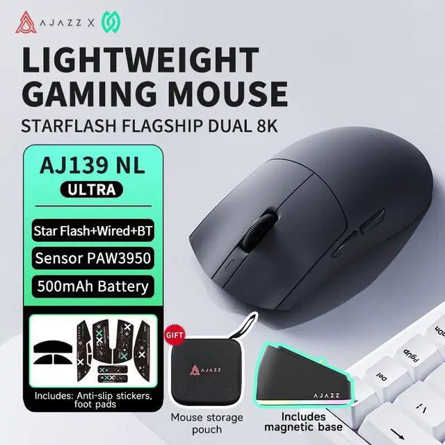 Main image of AJAZZ AJ139P NL V3 Ultra Star Flash Esports Mouse Magnetic Base with Dual 8K PAW3950 Low Latency Long Pull (Black)