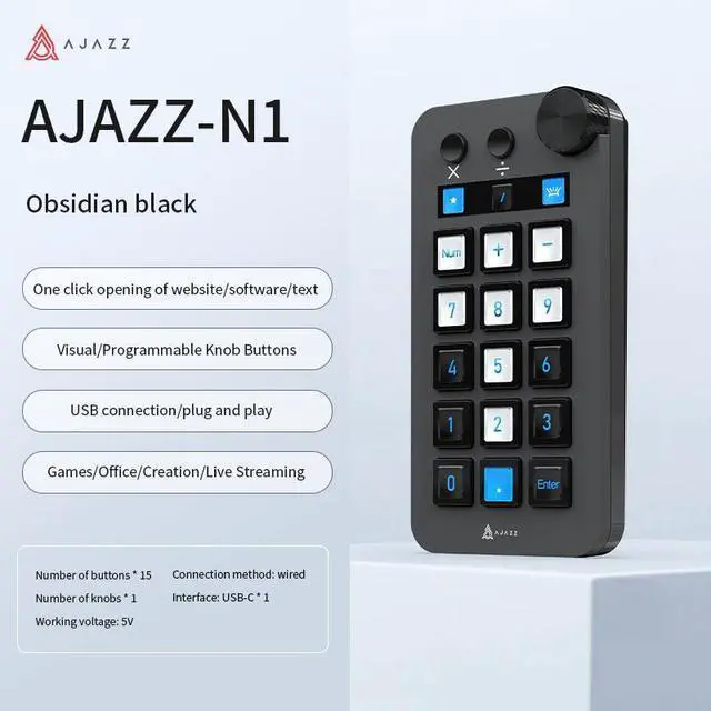 Main image of Ajazz N1 Data Package White International Version Desktop Team Hand, Shortcut Buttons Keypad Works with Mac and Win Black
