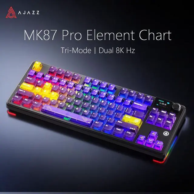 Main image of AJAZZ MK87 Pro 87-Key TKL Mechanical Keyboard, Interchangeable 1.14" Color Screen & Knob, Maillard Linear Switches, Hot-Swappable Gasket Mount, Triple-Mode, PBT Keycaps, RGB Backlit