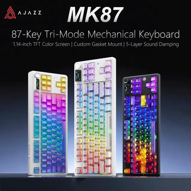 Alt view image 2 of 2 - AJAZZ MK87 Pro 87-Key TKL Mechanical Keyboard, Interchangeable 1.14" Color Screen & Knob, Maillard Linear Switches, Hot-Swappable Gasket Mount, Triple-Mode, PBT Keycaps, RGB Backlit