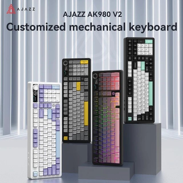 Alt view image 2 of 7 - AJAZZ AK980 V2 Mechanical Gaming Keyboard with Display Screen, 10000mAh Battery, 98% Wireless Keyboard with BT/USB-C/2.4GHz, Hot Swappable, Linear Switch, Knob, RGB for Win/Mac