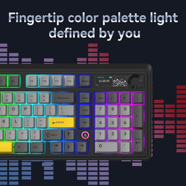 Alt view image 7 of 7 - AJAZZ AK980 V2 Mechanical Gaming Keyboard with Display Screen, 10000mAh Battery, 98% Wireless Keyboard with BT/USB-C/2.4GHz, Hot Swappable, Linear Switch, Knob, RGB for Win/Mac