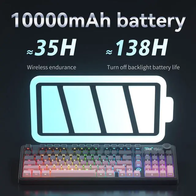 Alt view image 3 of 7 - AJAZZ AK980 V2 Mechanical Gaming Keyboard with Display Screen, 10000mAh Battery, 98% Wireless Keyboard with BT/USB-C/2.4GHz, Hot Swappable, Linear Switch, Knob, RGB for Win/Mac