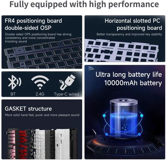 Alt view image 2 of 7 - AJAZZ AK980 V2 Mechanical Gaming Keyboard with Display Screen, 10000mAh Battery, 98% Wireless Keyboard with BT/USB-C/2.4GHz, Hot Swappable, Linear Switch, Knob, RGB for Win/Mac