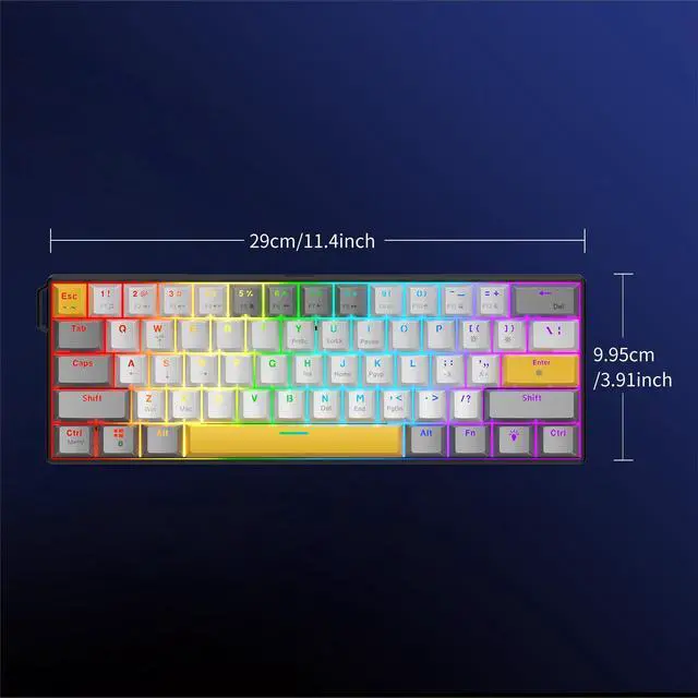Alt view image 7 of 7 - AJAZZ NK61 Wired Full-Color Backlit Side Ambient Light Box, 61 Key Layout, Includes Ribbon, Hot-Swappable Sockets, Red Switch, Fine-Tuning Satellite Switch Black gray yellow