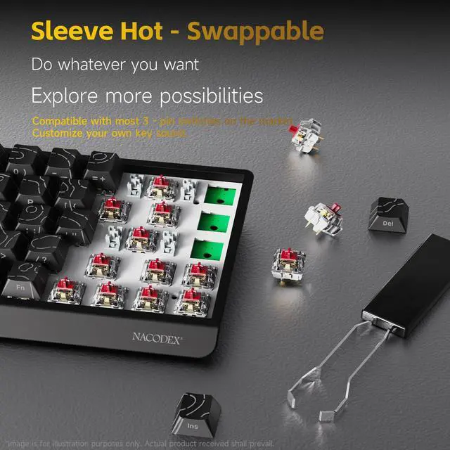 Alt view image 4 of 7 - AJAZZ NK68 V2 Mechanical Keyboard, 68-Key Hot-Swappable Red Switch, 17 RGB Lighting Modes, Portable Carrying Strap, Multi-System Compatible Purple White Blue