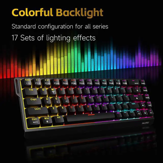 Alt view image 6 of 7 - AJAZZ NK68 V2 Mechanical Keyboard, 68-Key Hot-Swappable Red Switch, 17 RGB Lighting Modes, Portable Carrying Strap, Multi-System Compatible Purple White Blue