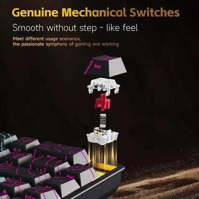 Alt view image 3 of 7 - AJAZZ NK68 V2 Mechanical Keyboard, 68-Key Hot-Swappable Red Switch, 17 RGB Lighting Modes, Portable Carrying Strap, Multi-System Compatible Purple White Blue