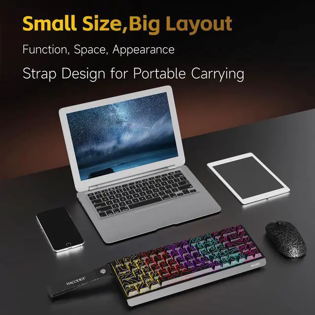 Alt view image 7 of 7 - AJAZZ NK68 V2 Mechanical Keyboard, 68-Key Hot-Swappable Red Switch, 17 RGB Lighting Modes, Portable Carrying Strap, Multi-System Compatible Purple White Blue